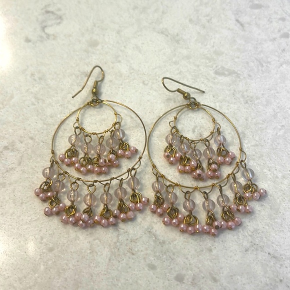 Costume jewelry, gold plated with pink beads